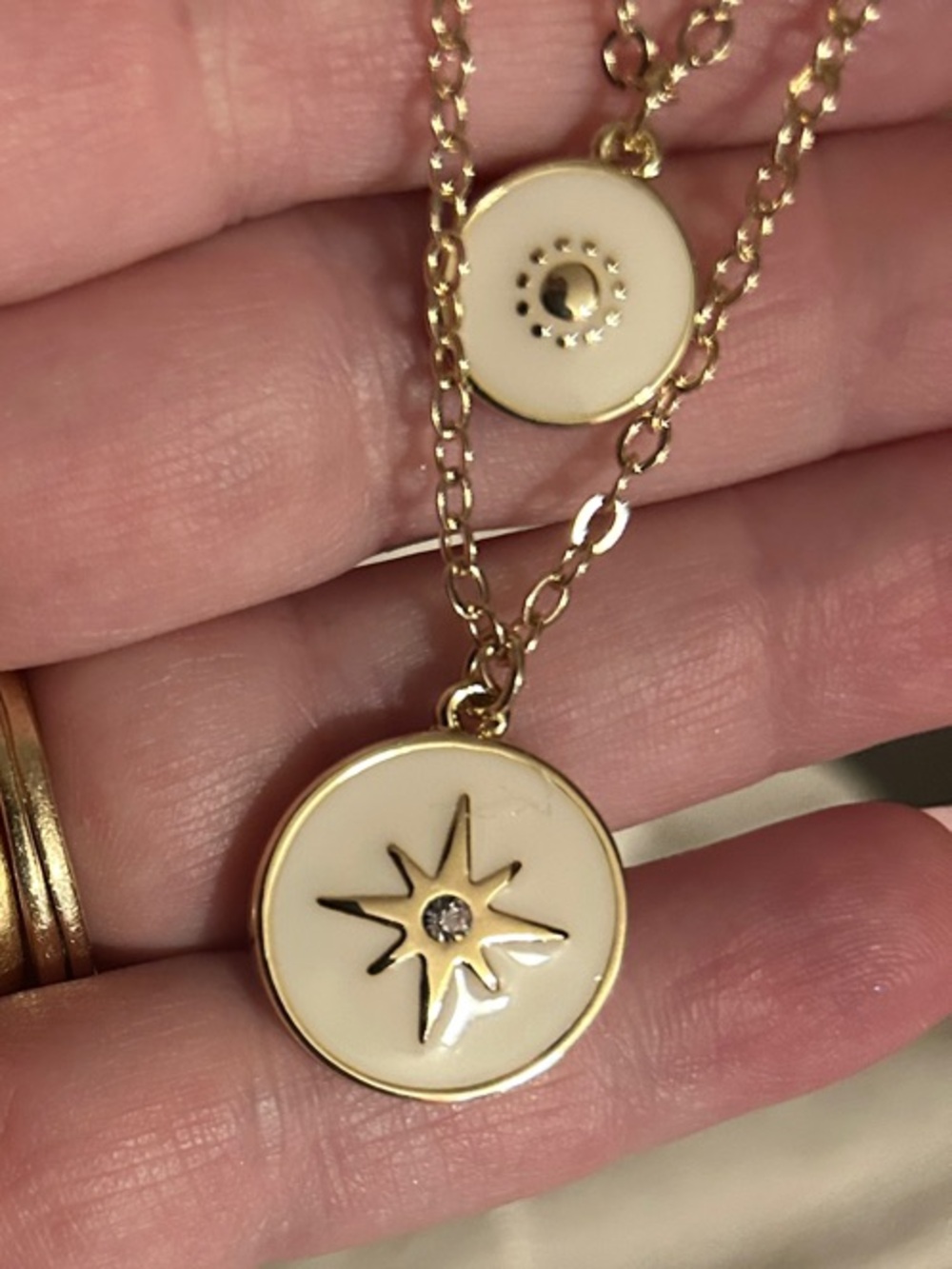 Double Chain Necklace with Two Gorgeous Enamel Charms with Gold Finish - Picture 6 of 9